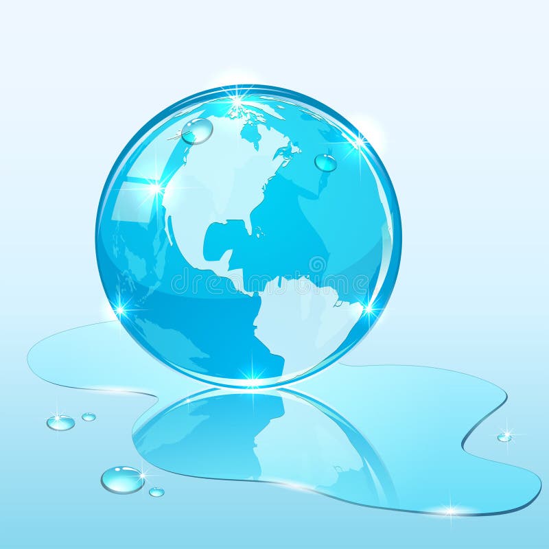 Blue shiny globe on water surface, illustration. Blue shiny globe on water surface, illustration.