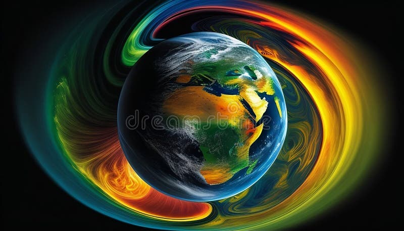 Earthen Aura: A Captivating View of the Planet\'s Magnetic Field, Made with Generative AI stock illustration
