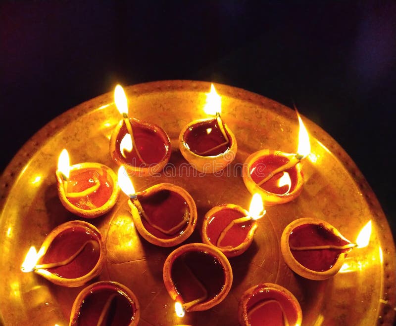 Earthen Lamp Lit In Diwali At Night Stock Photo Image of night