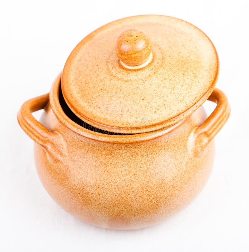 Earthen Pot with Lid Tilted on a White Background Stock Photo Image of ornate, closed 17630430