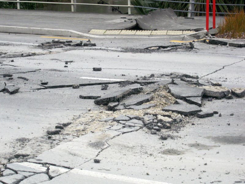 Earthquake damage to a street in Christchurch, South Island, New Zealand, 22-2-2011