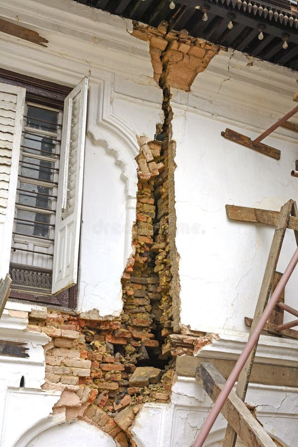 Earthquake Damage to a Building near Durbar Square in Nepal