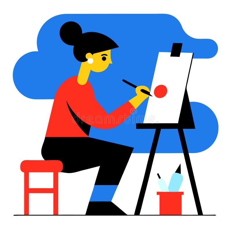 молодая женщина сидит на табуретке бесплатная иллюстрация