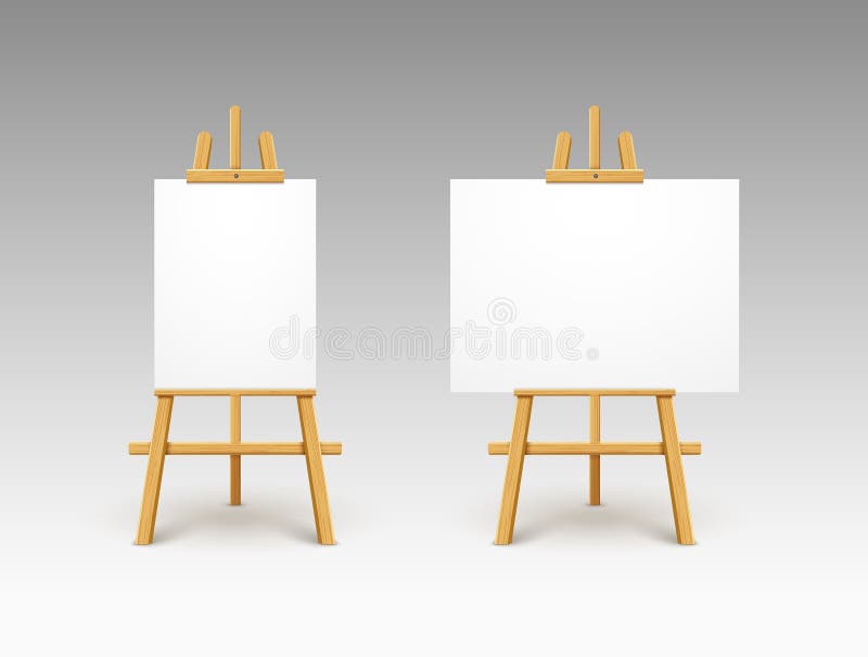Easel Canvas Stand Vector Board Isolated. Wooden Easel Art