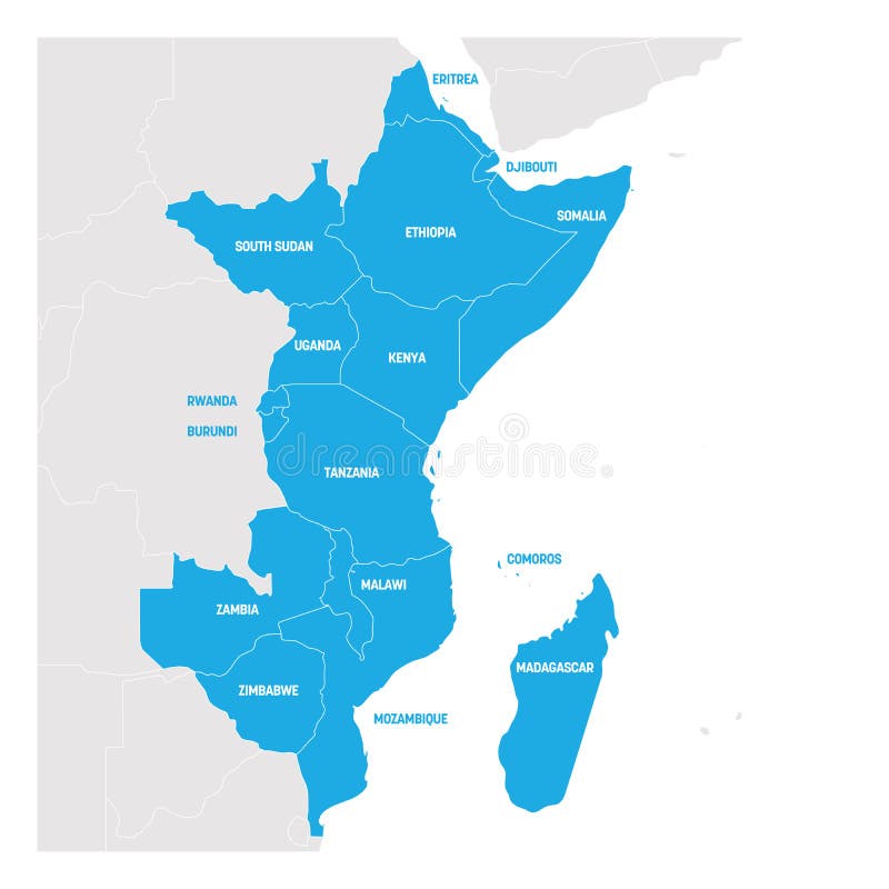 East Africa Region. Map of Countries in Eastern Africa Stock Vector Illustration of