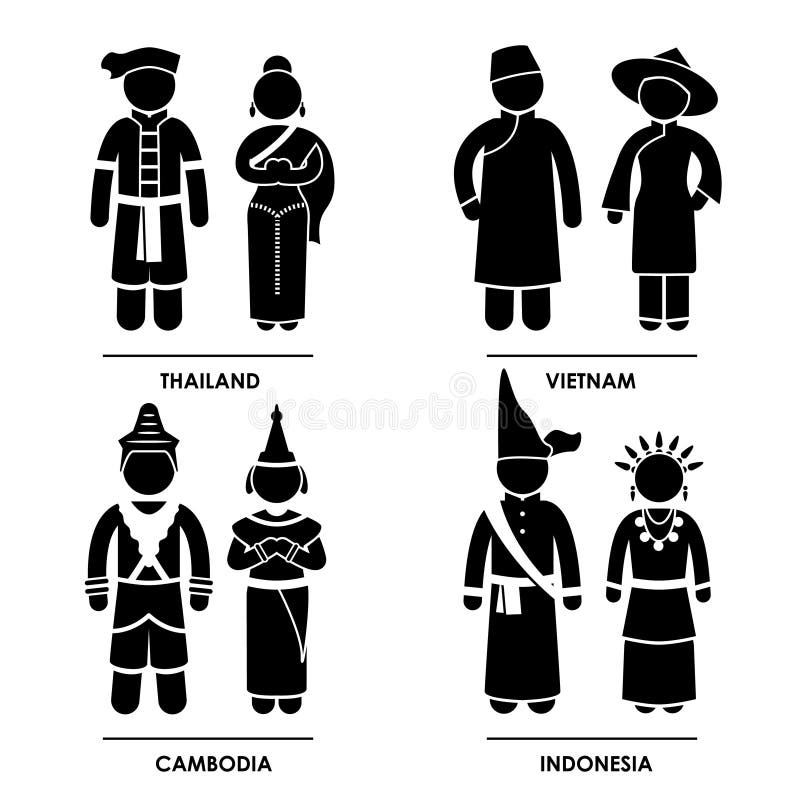 A set of pictograms representing people clothing from Japan, South Korea, China, and Mongolia. A set of pictograms representing people clothing from Japan, South Korea, China, and Mongolia.