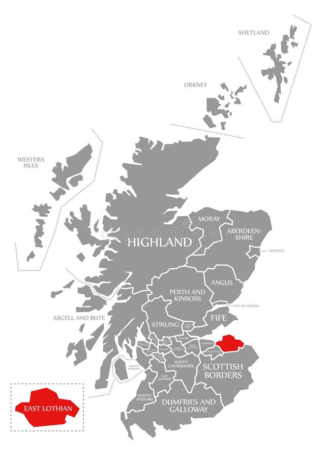East Lothian Red Highlighted in Map of Scotland UK Stock Illustration Illustration of modern