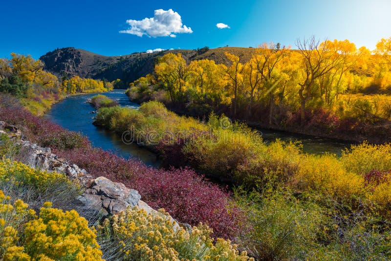 East River near Taylor HWY 135 Colorado Fall Landscape stock image