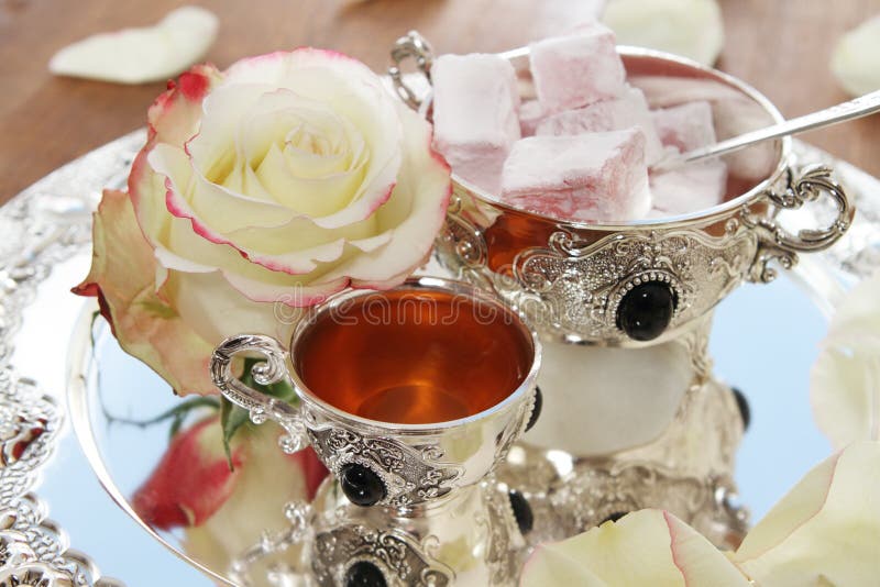 East sweets on silver ware stock image. Image of table 19624409