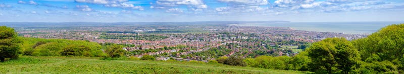 Eastbourne kurortu nadmorskiego panorama przeglądać od południe Zestrzela sposób N zdjęcie royalty free Eastbourne kurortu nadmorskiego panorama przeglądać od południe Zestrzela sposób N zdjęcie royalty free