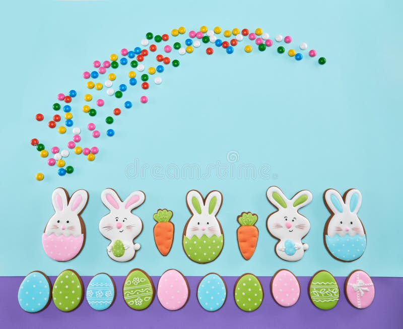 Easter background with candies and cookies in various shape royalty free stock photos Easter background with candies and cookies in various shape royalty free stock photos