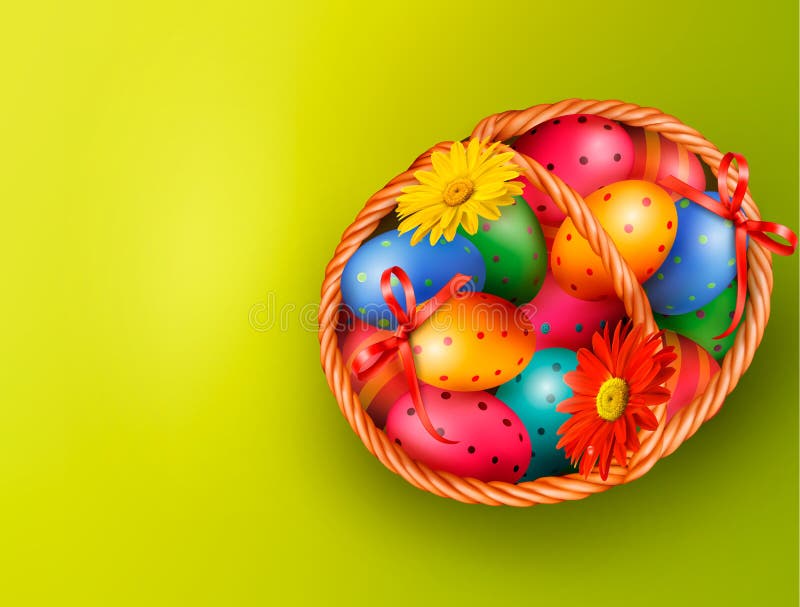 Easter background with Easter eggs and flowers wit