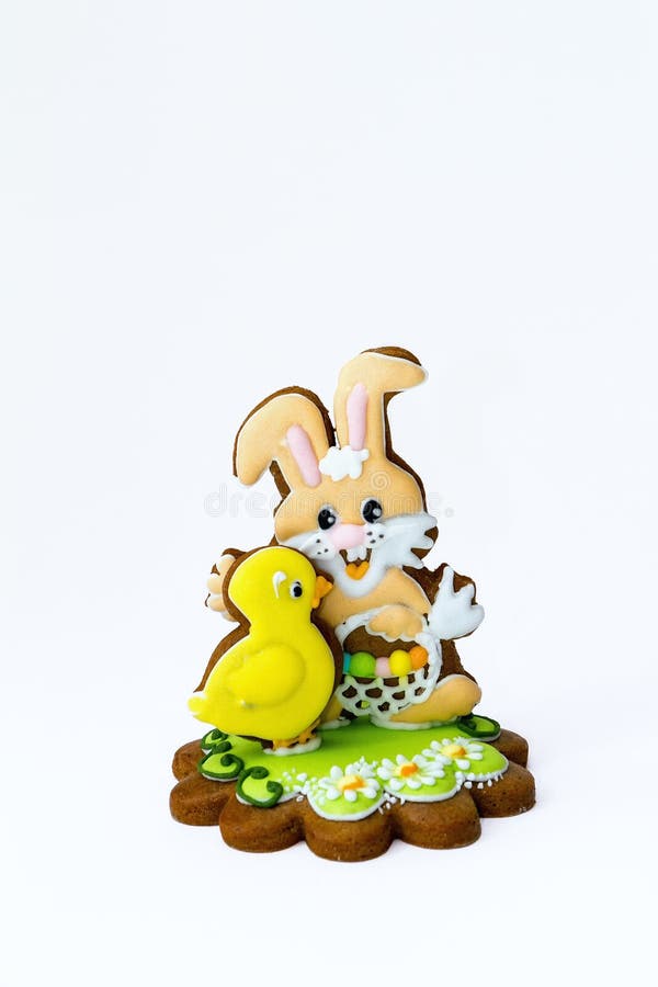 Easter baked gingerbread decoration-bunny and chicken stock images