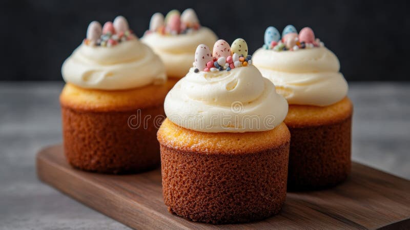 Easter baking ideas, easter cakes with cream cheese icing on a wooden board in a cozy kitchen. Traditional easter desserts stock images, royalty-free photos and pictures