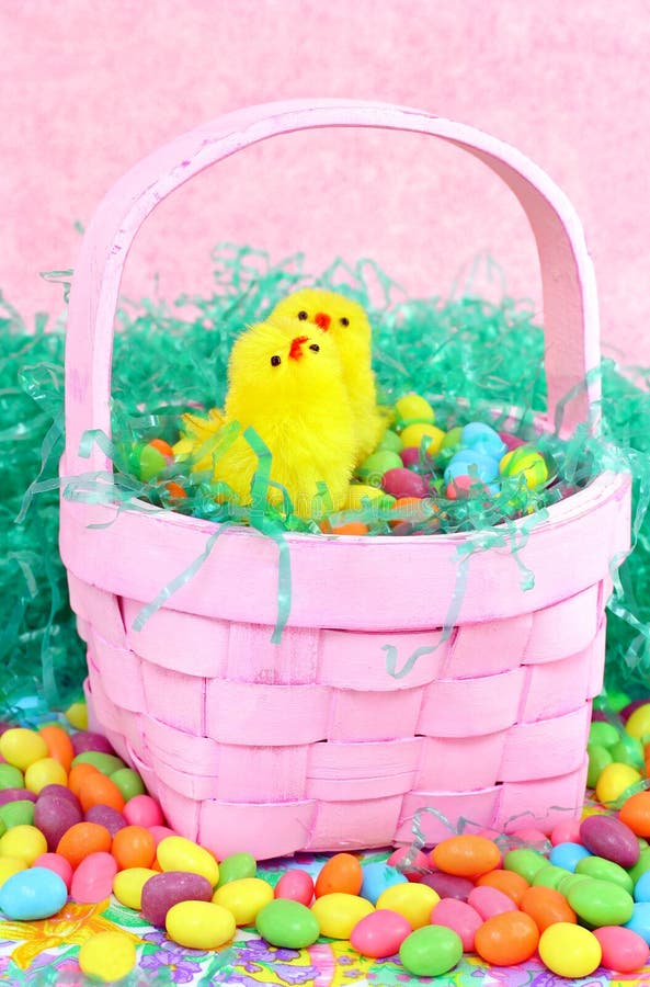 Easter Basket with Chicks stock photos