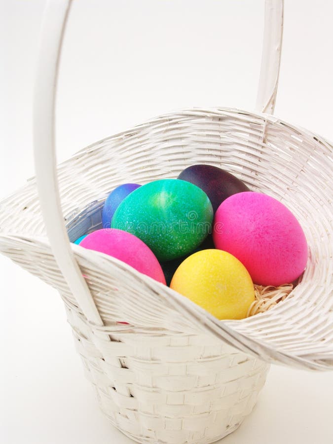 Easter Eggs in Wicker Basket Stock Image Image of colored, colors
