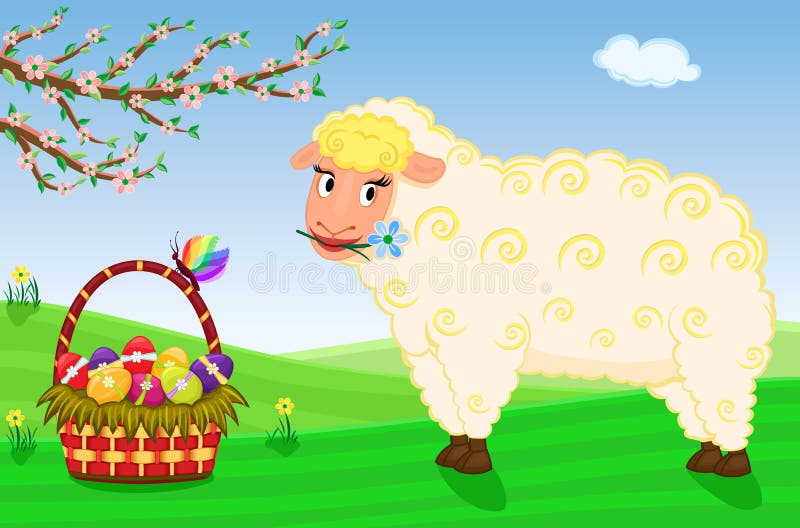 Easter Basket with Decorated Eggs Stock Vector Illustration of