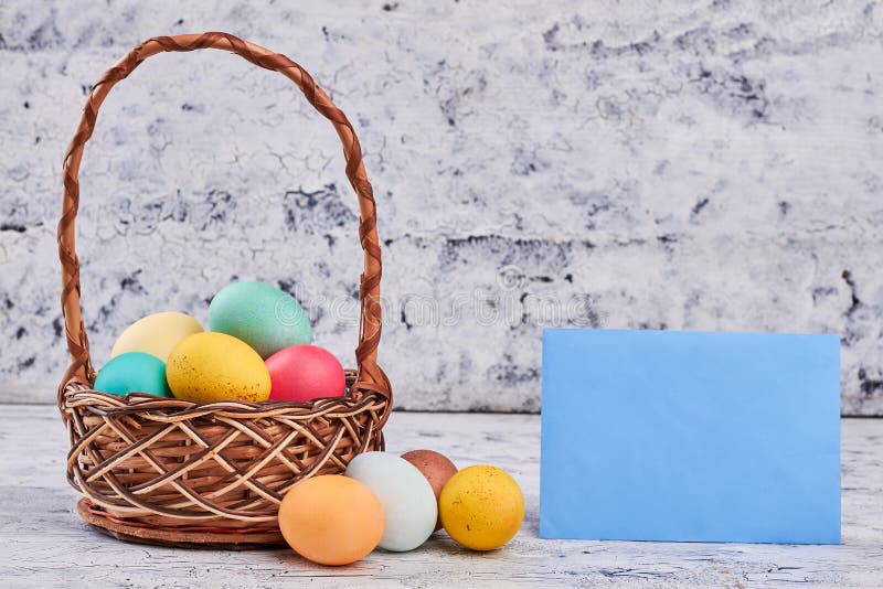 Easter Basket and Empty Card. Stock Photo Image of craft, home 89742808