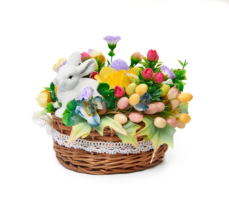 Easter Basket from a Flower Arrangement and a Hare Stock Image Image