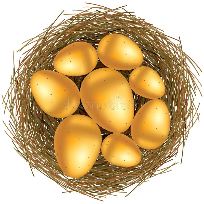 Easter basket with golden eggs