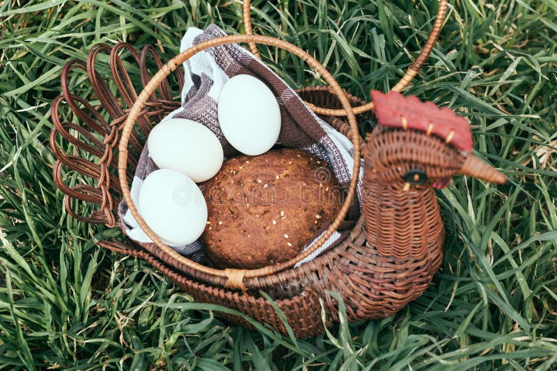Easter Basket on Green Grass Stock Image Image of chicken, april