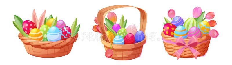Easter baskets set isolated on white background stock illustration