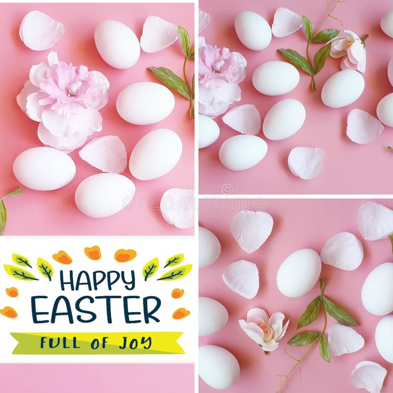 White Eggs on Yellow Plate Flowers on Pink Background Ester Holiday ...