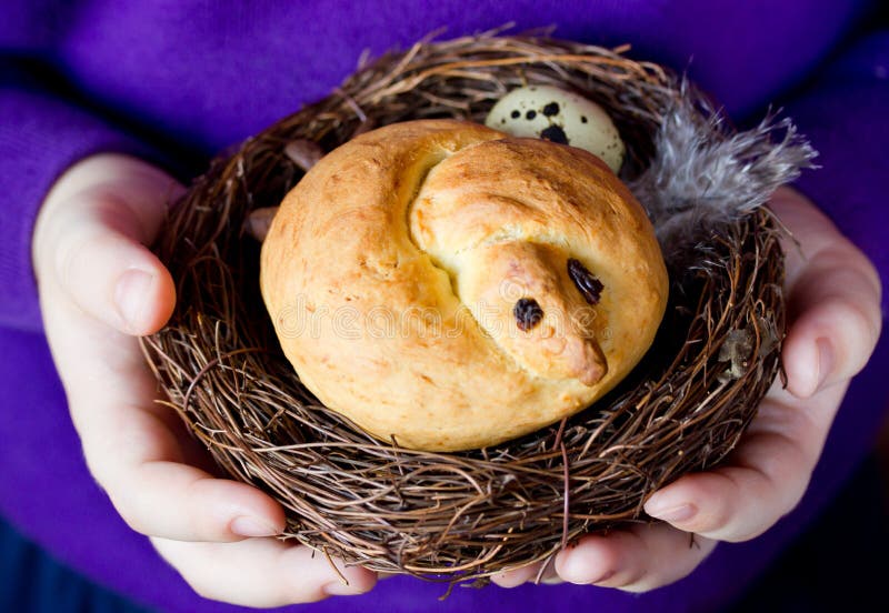 Easter bird bread in nest stock photo. Image of concept 86192038