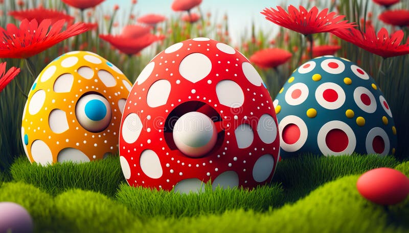 Easter Bouquet: Vibrant Easter Eggs Mixed in with Fresh Spring Flowers and Greenery - Ai 