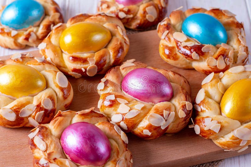 Easter bread buns with egg