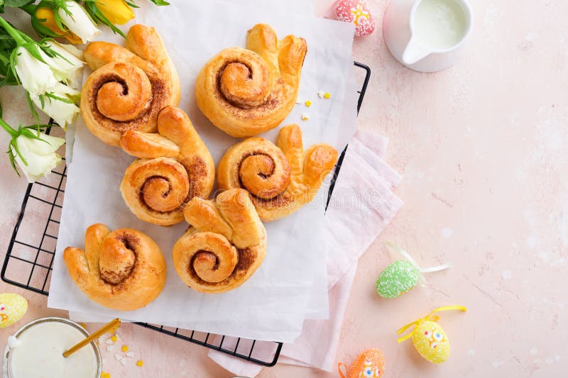 Easter Breakfast Holliday Concept. Easter Bunny Buns Rolls with