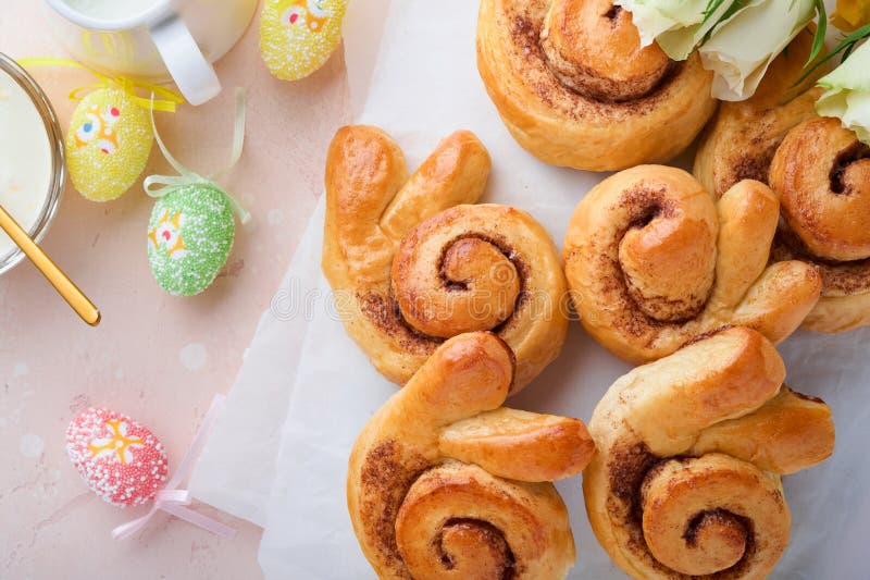 Easter Breakfast Holliday Concept. Easter Bunny Buns Rolls with