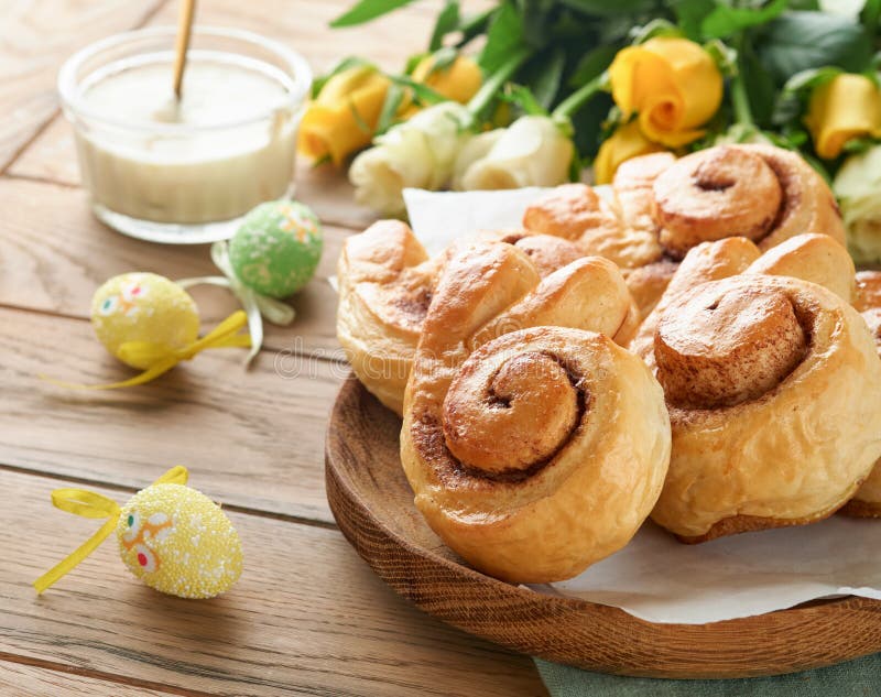 Easter Breakfast Holliday Concept. Easter Bunny Buns Rolls with