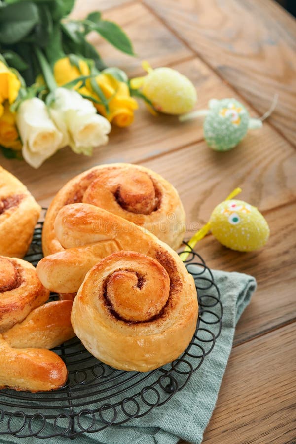 Easter Breakfast Holliday Concept. Easter Bunny Buns Rolls with