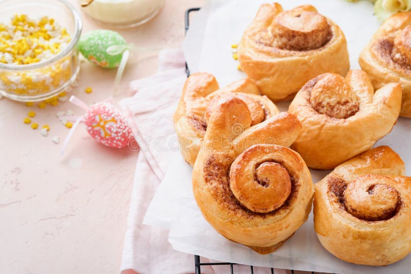 Easter Breakfast Holliday Concept. Easter Bunny Buns Rolls with