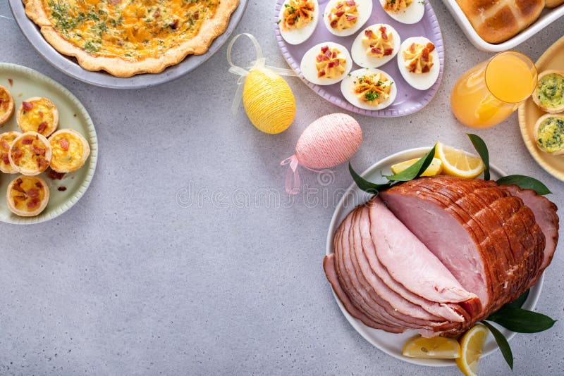Easter Brunch Table with Ham, Quiche, Hot Cross Buns Stock Image ... Easter Brunch Table with Ham, Quiche, Hot Cross Buns Stock Image ...