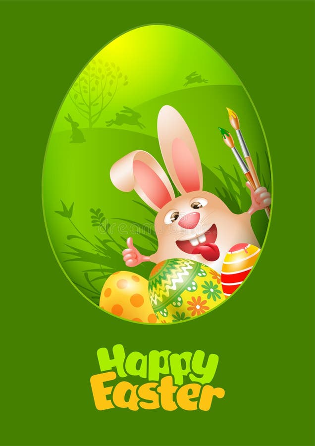 Easter Bunny With Art Paint Brushes And Colored Egg vector illustration Easter Bunny With Art Paint Brushes And Colored Egg vector illustration