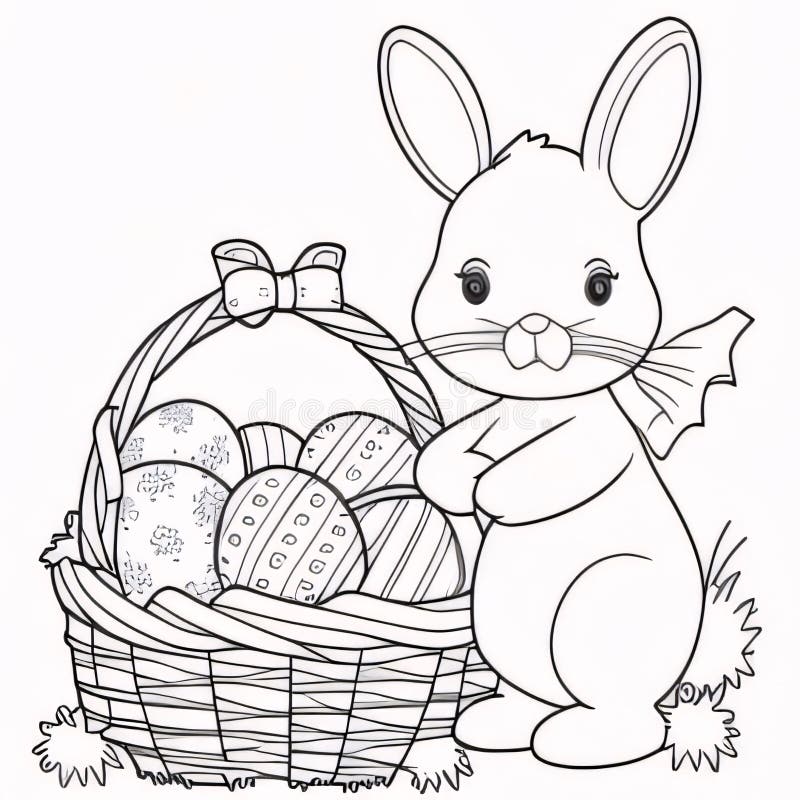 Easter Bunny with Basket of Eggs. Coloring Book for Children Stock
