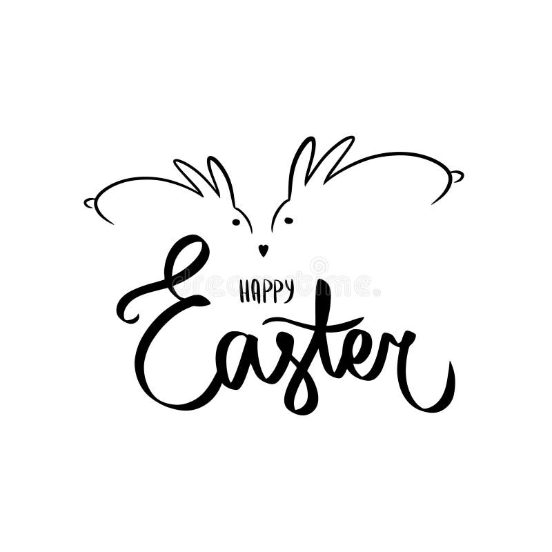 Easter bunny brush hand lettering on white background. Template for invitation.
