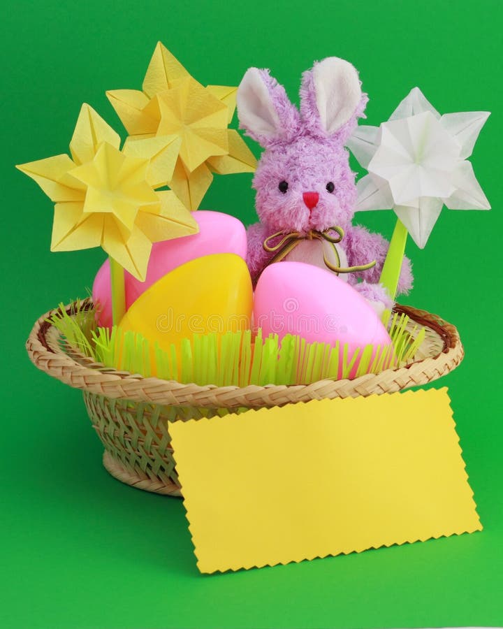 Easter Bunny - Card , Eggs in Basket - Stock Photo royalty free stock photography Easter Bunny - Card , Eggs in Basket - Stock Photo royalty free stock photography