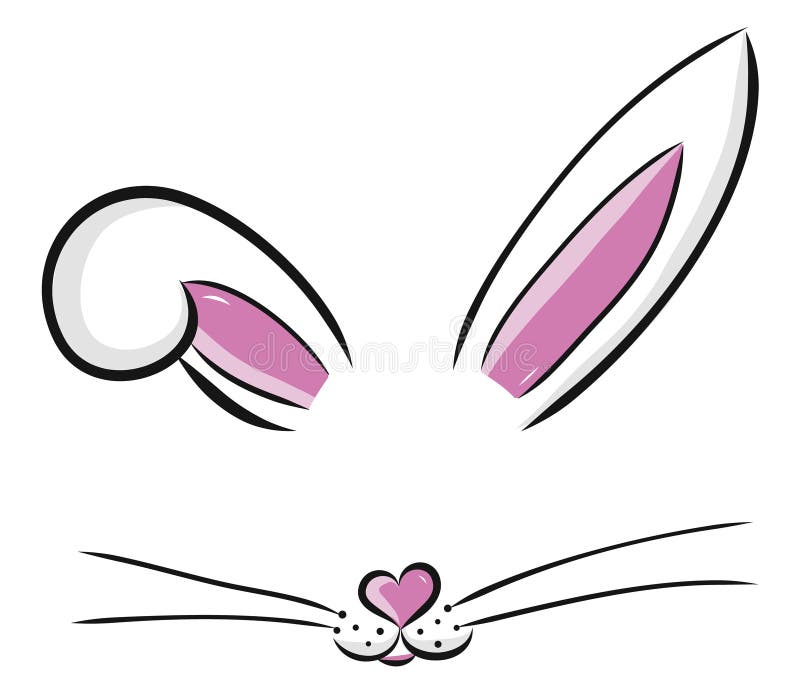 Easter bunny cute vector illustration drawn by hand. Bunny face, ears and tiny muzzle with whiskers isolated on white