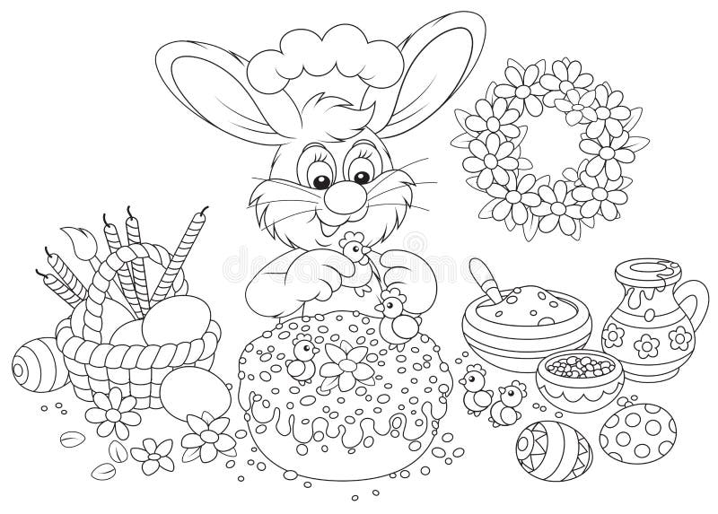 Easter bunny decorates a cake stock illustration Easter bunny decorates a cake stock illustration