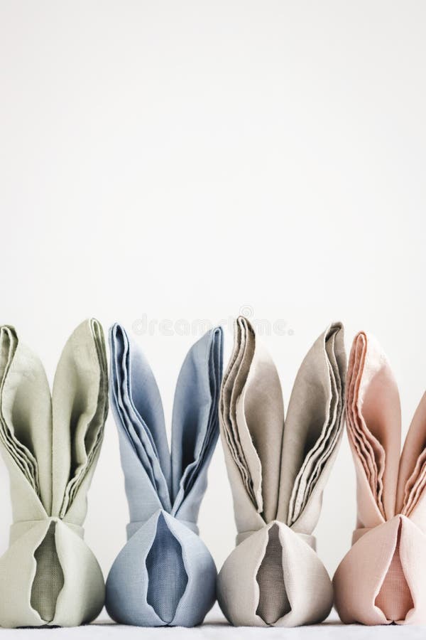 Easter Bunny Ear Napkins on White Backdrop. Stock Image Image of