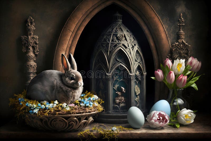 Easter Bunny with Eggs in Dark Gothic Style Stock Illustration