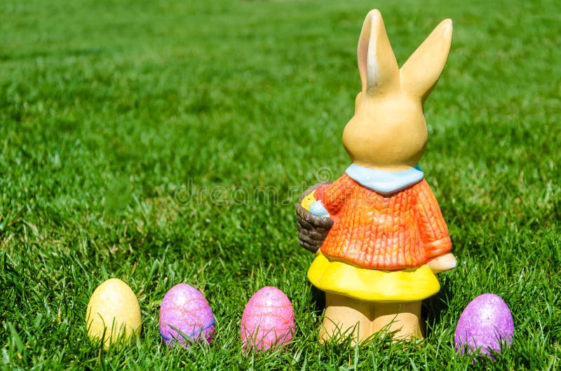 Easter Bunny with Eggs in Field Stock Photo Image of rabbit, easter 85464882