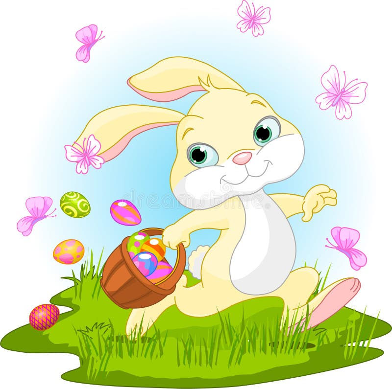 Download Easter Bunny Hiding Eggs Coloring Page Stock Illustration ...