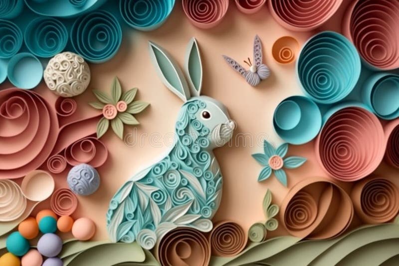 Easter Bunny Made with Paper Quilling Technique Illustration Stock