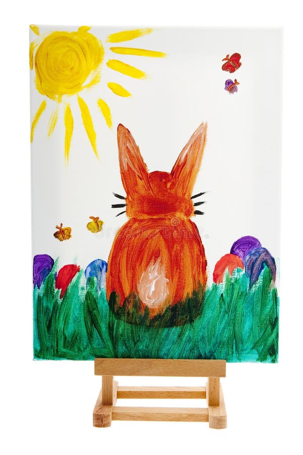 Easter bunny painted on canvas