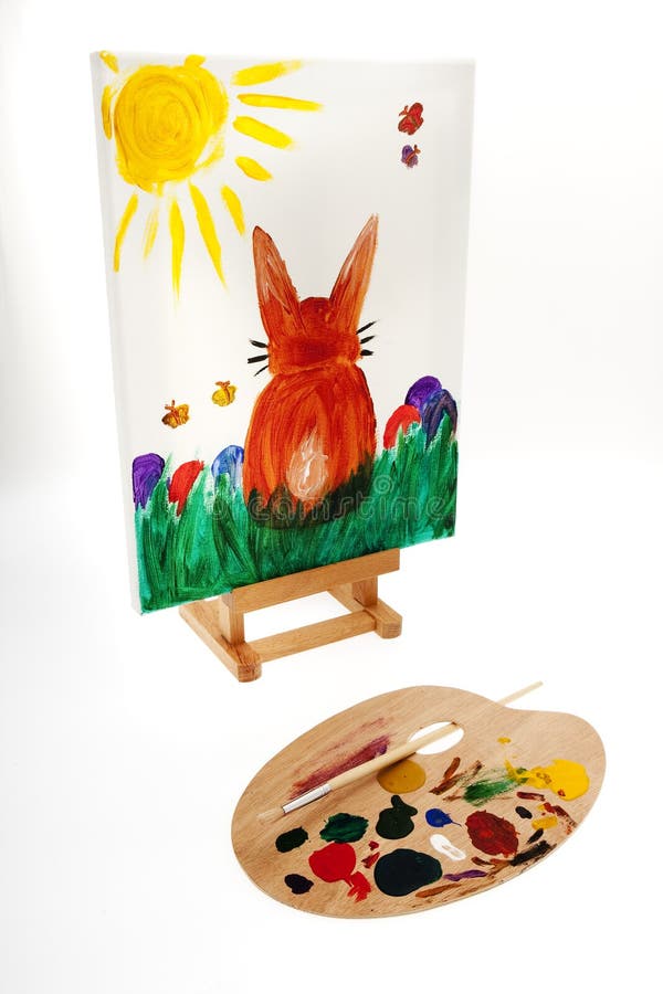 Easter bunny painted on canvas