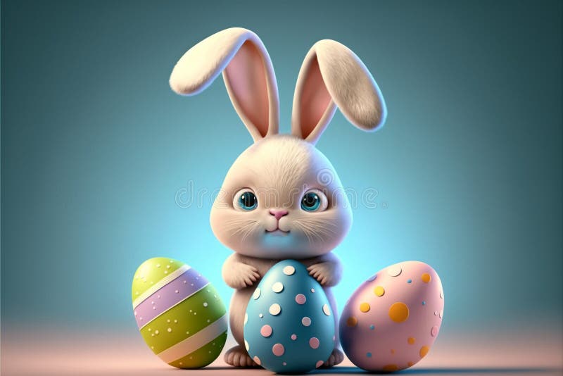 Easter Bunny with Painted Eggs Stock Image Image of blue, cartoon
